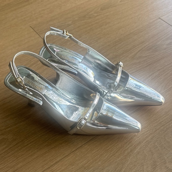 Larroude Ines Silver Specchio Slingbacks Size 7.5 - Picture 3 of 12